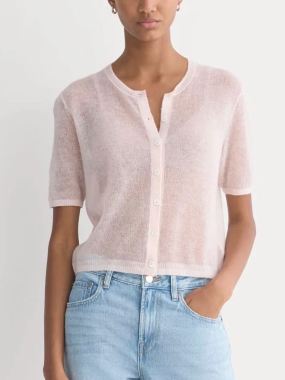 Everlane The Air Alpaca™ Short-Sleeve Cardigan | Soft Pink Size S NWT